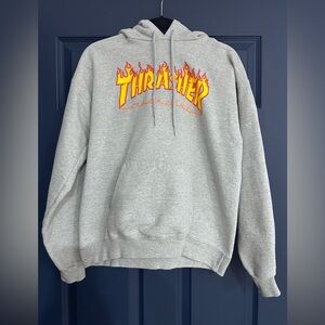 Thrasher Magazine Skateboarding Gray Hoodie with Flame Logo Size Medium